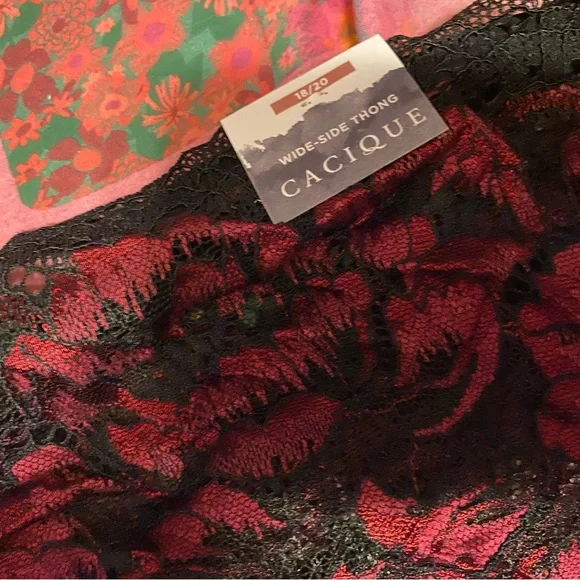 Cacique Black and Red Lace Wide Side Thing 18/20 Panties - Picture 4 of 5